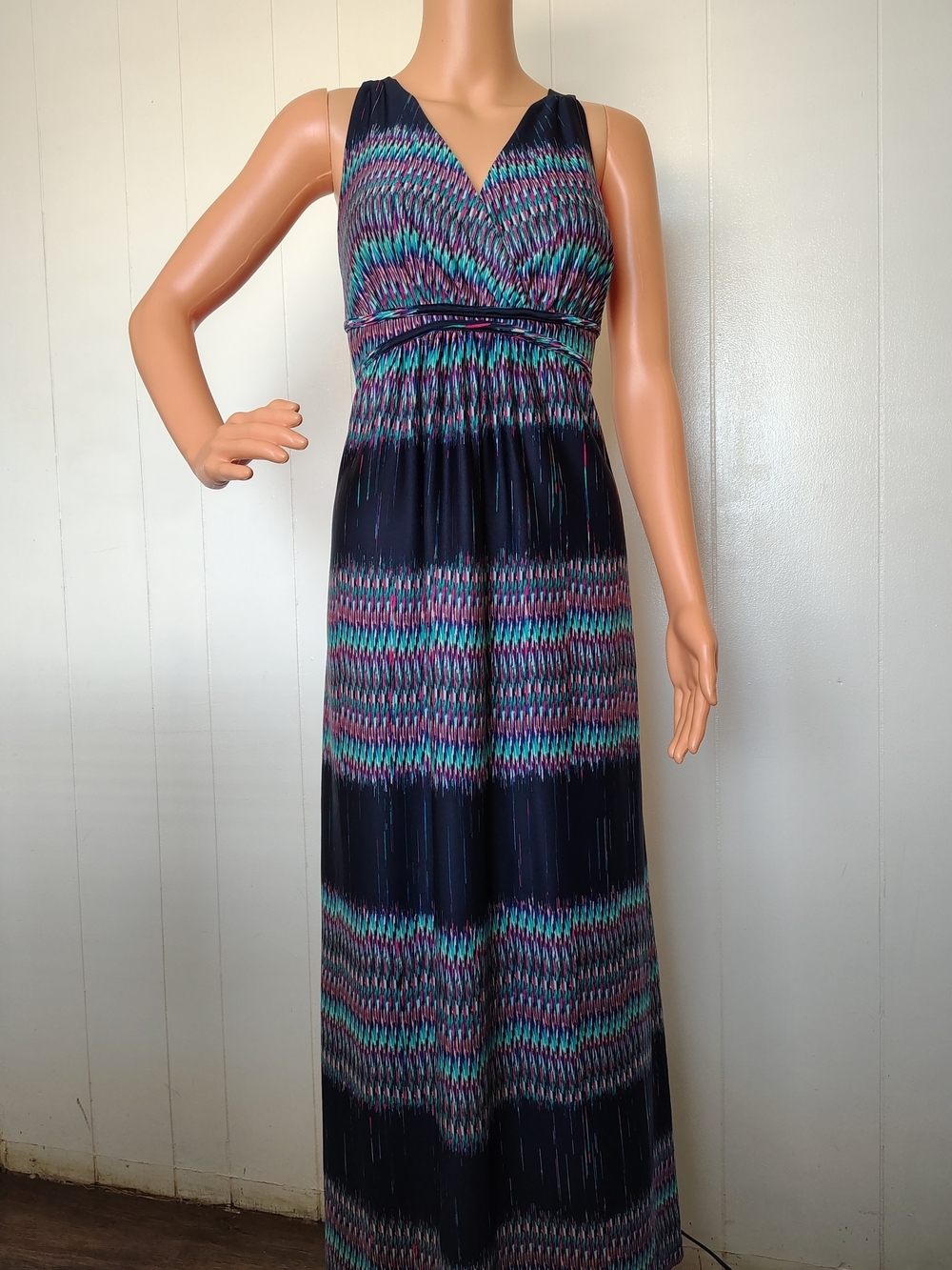 Metaphor Navy Maxi Dress with Teal & Purple Print